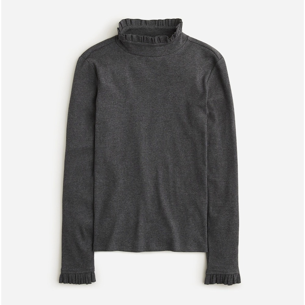 NEW J. Crew Womens Vintage Rib Ruffle Mockneck T-Shirt Size L Grey Contemporary‎